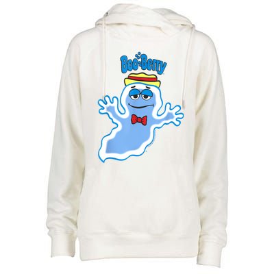 Boo Berry Iconic Blue Ghost Vintage Big Chest Portrait Womens Funnel Neck Pullover Hood