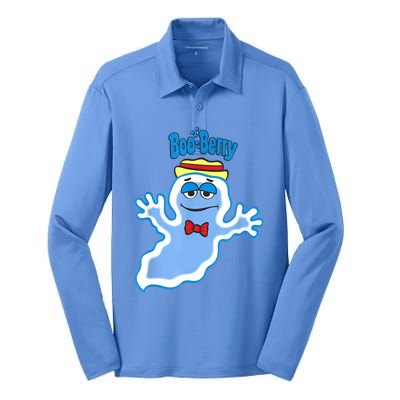 Boo Berry Iconic Blue Ghost Vintage Big Chest Portrait Silk Touch Performance Long Sleeve Polo