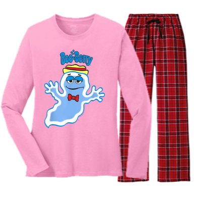 Boo Berry Iconic Blue Ghost Vintage Big Chest Portrait Women's Long Sleeve Flannel Pajama Set 