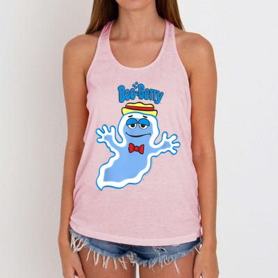 Boo Berry Iconic Blue Ghost Vintage Big Chest Portrait Women's Knotted Racerback Tank