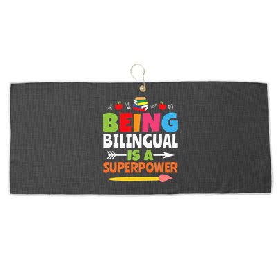 Being Bilingual Is A Superpower Back To School Large Microfiber Waffle Golf Towel
