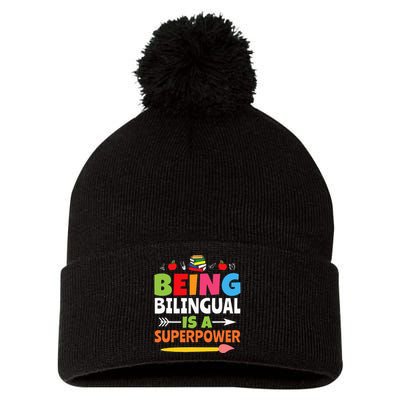 Being Bilingual Is A Superpower Back To School Pom Pom 12in Knit Beanie