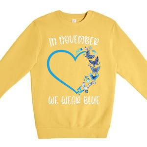 Blue Butterfly In November We Wear Blue Diabetes Awareness Meaningful Gift Premium Crewneck Sweatshirt