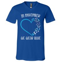 Blue Butterfly In November We Wear Blue Diabetes Awareness Meaningful Gift V-Neck T-Shirt