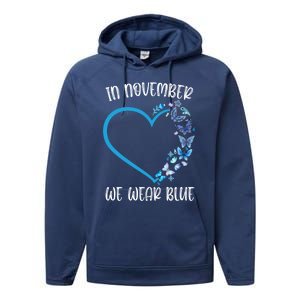 Blue Butterfly In November We Wear Blue Diabetes Awareness Meaningful Gift Performance Fleece Hoodie