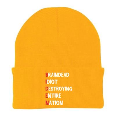 Biden Braindead Idiot Destroying Entire Nation Distressed Knit Cap Winter Beanie