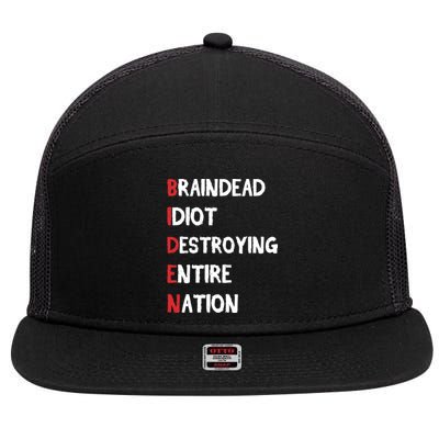 Biden Braindead Idiot Destroying Entire Nation Distressed 7 Panel Mesh Trucker Snapback Hat