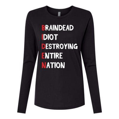 Biden Braindead Idiot Destroying Entire Nation Distressed Womens Cotton Relaxed Long Sleeve T-Shirt