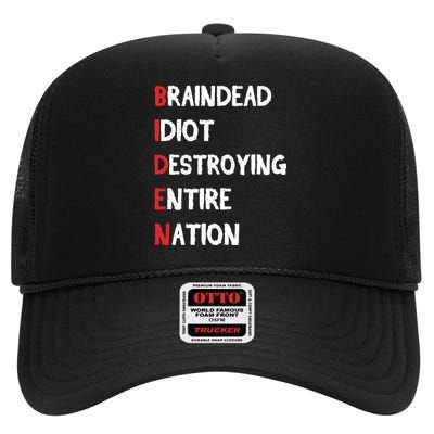 Biden Braindead Idiot Destroying Entire Nation Distressed High Crown Mesh Back Trucker Hat