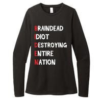 Biden Braindead Idiot Destroying Entire Nation Distressed Womens CVC Long Sleeve Shirt