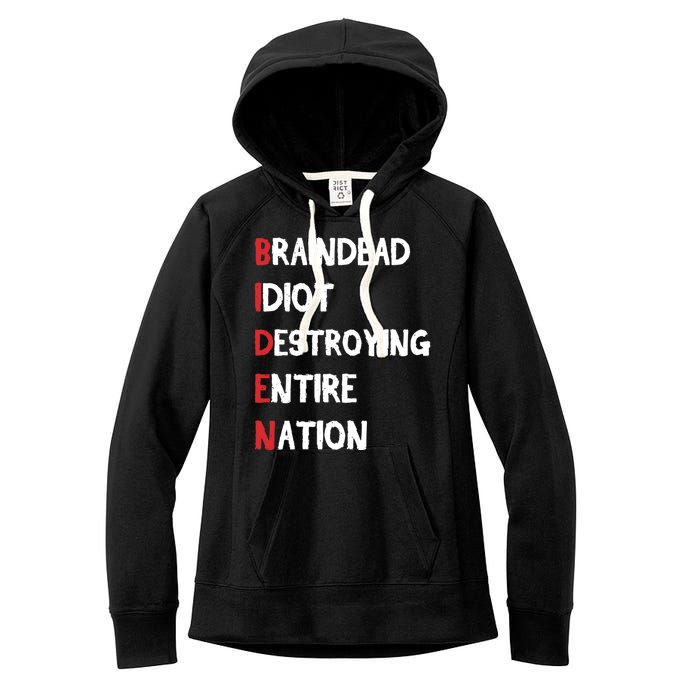 Biden Braindead Idiot Destroying Entire Nation Distressed Women's Fleece Hoodie