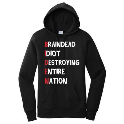 Biden Braindead Idiot Destroying Entire Nation Distressed Women's Pullover Hoodie