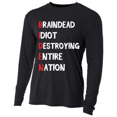 Biden Braindead Idiot Destroying Entire Nation Distressed Cooling Performance Long Sleeve Crew