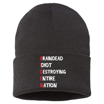 Biden Braindead Idiot Destroying Entire Nation Distressed Sustainable Knit Beanie