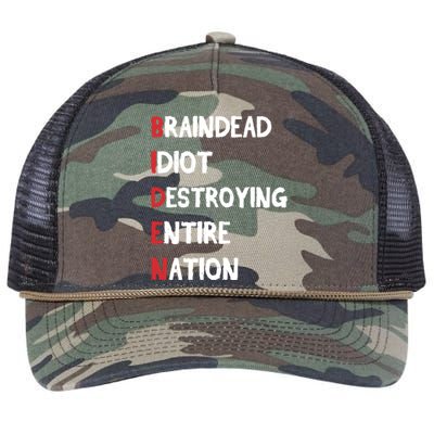 Biden Braindead Idiot Destroying Entire Nation Distressed Retro Rope Trucker Hat Cap