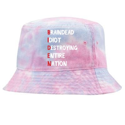 Biden Braindead Idiot Destroying Entire Nation Distressed Tie-Dyed Bucket Hat