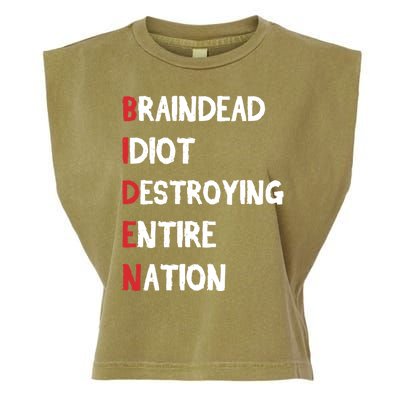 Biden Braindead Idiot Destroying Entire Nation Distressed Garment-Dyed Women's Muscle Tee