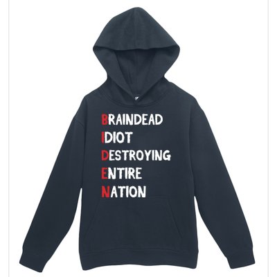 Biden Braindead Idiot Destroying Entire Nation Distressed Urban Pullover Hoodie