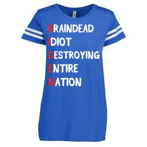 Biden Braindead Idiot Destroying Entire Nation Distressed Enza Ladies Jersey Football T-Shirt