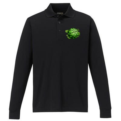 Basketball Ball Irish Shamrock Clover St Patrick's Day Cool Gift Performance Long Sleeve Polo