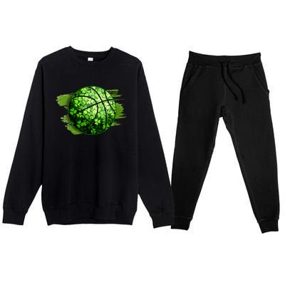 Basketball Ball Irish Shamrock Clover St Patrick's Day Cool Gift Premium Crewneck Sweatsuit Set