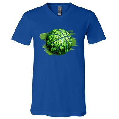 Basketball Ball Irish Shamrock Clover St Patrick's Day Cool Gift V-Neck T-Shirt