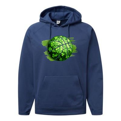 Basketball Ball Irish Shamrock Clover St Patrick's Day Cool Gift Performance Fleece Hoodie