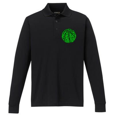 Basketball Ball Irish Shamrock Clover St Patrick's Day Gift Performance Long Sleeve Polo