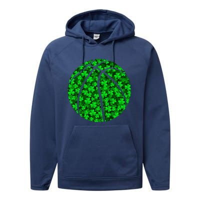 Basketball Ball Irish Shamrock Clover St Patrick's Day Gift Performance Fleece Hoodie