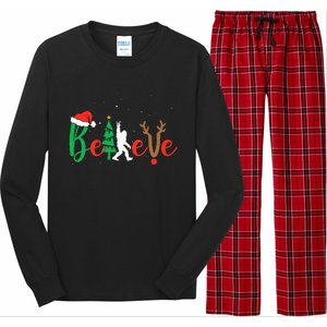 Bigfoot Believe In Christmas Funny Sasquatch Xmas Pajamas Long Sleeve Pajama Set