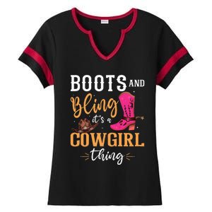 boots & bling it's a cow thing Western  Ladies Halftime Notch Neck Tee