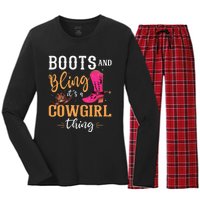 boots & bling it's a cow thing Western  Women's Long Sleeve Flannel Pajama Set 