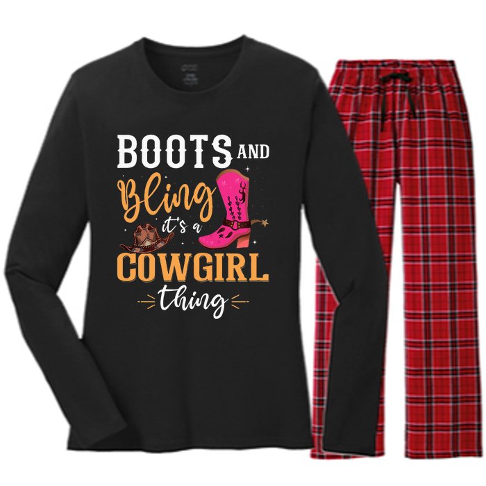 boots & bling it's a cow thing Western  Women's Long Sleeve Flannel Pajama Set 