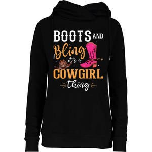 boots & bling it's a cow thing Western  Womens Funnel Neck Pullover Hood