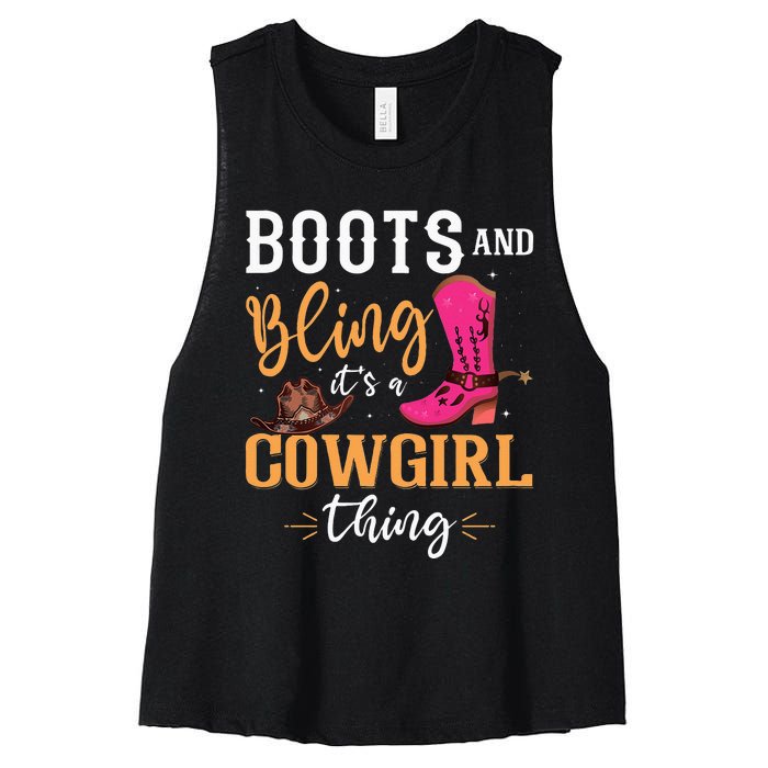 boots & bling it's a cow thing Western  Women's Racerback Cropped Tank