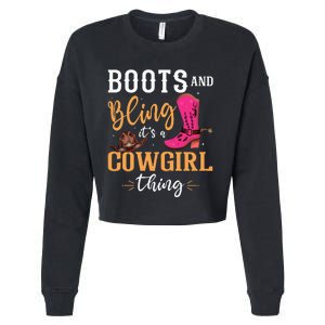 boots & bling it's a cow thing Western  Cropped Pullover Crew