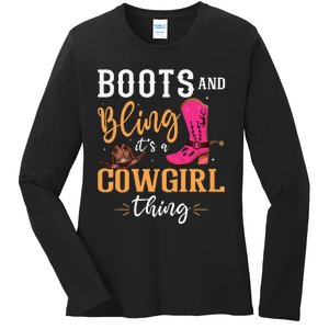 boots & bling it's a cow thing Western  Ladies Long Sleeve Shirt