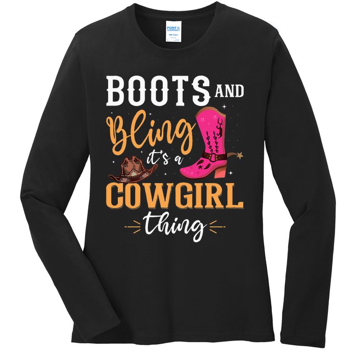 boots & bling it's a cow thing Western  Ladies Long Sleeve Shirt