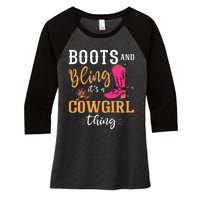 boots & bling it's a cow thing Western  Women's Tri-Blend 3/4-Sleeve Raglan Shirt