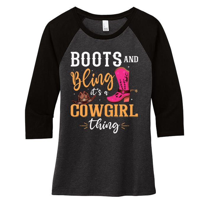 boots & bling it's a cow thing Western  Women's Tri-Blend 3/4-Sleeve Raglan Shirt