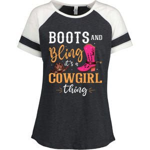 boots & bling it's a cow thing Western  Enza Ladies Jersey Colorblock Tee