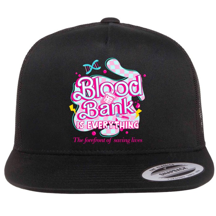 Blood Bank Is Everything Pink Retro Lab Week 2024 Med Tech Flat Bill Trucker Hat