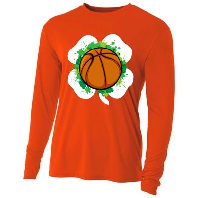 Basketball Ball Irish Shamrock Sport Funny St Patricks Day Gift Cooling Performance Long Sleeve Crew