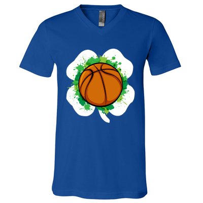 Basketball Ball Irish Shamrock Sport Funny St Patricks Day Gift V-Neck T-Shirt