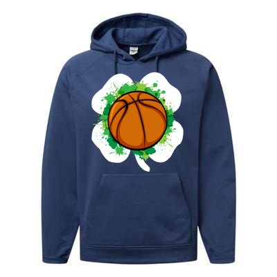 Basketball Ball Irish Shamrock Sport Funny St Patricks Day Gift Performance Fleece Hoodie