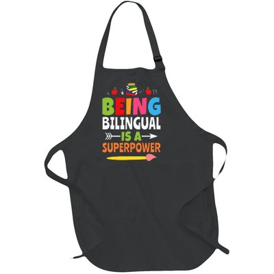 Being Bilingual Is A Superpower Back To School ESL Teacher Full-Length Apron With Pockets