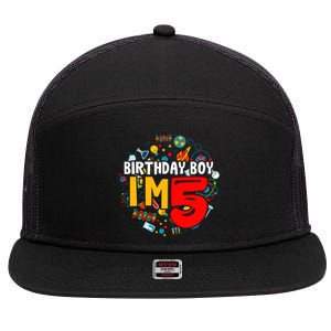 Birthday Boy IM 5 Years Old Gifts 5th Birthday 7 Panel Mesh Trucker Snapback Hat