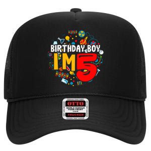 Birthday Boy IM 5 Years Old Gifts 5th Birthday High Crown Mesh Back Trucker Hat