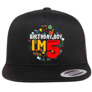 Birthday Boy IM 5 Years Old Gifts 5th Birthday Flat Bill Trucker Hat