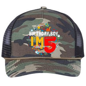 Birthday Boy IM 5 Years Old Gifts 5th Birthday Retro Rope Trucker Hat Cap